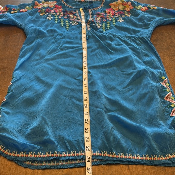 Johnny Was Sheer Blue Floral Embroidered Tie Front Tunic Top - Picture 12 of 14